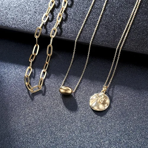 Miniatura 4 de Jewlure Collar chapado en oro de 18 quilates, collar con colgante en capas de moda, regalo para mujeres y niñas, chapado en oro, No es una piedra