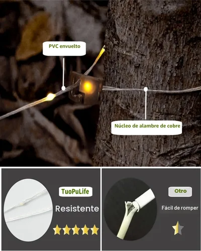 Miniatura 7 de Luces de tira solares para acampar, tira de luces de hadas de 39.4 pies, lámpara de campamento impermeable portátil 4 en 1 con 8 modos