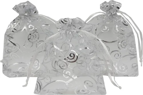 Bolsitas de organza transparentes con impresión de ratán Ankirol, ideales para bodas y fiestas del bebé, para regalos o muestras (100 unidades),