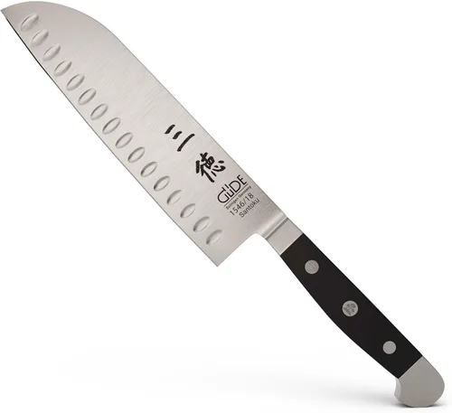 Güde Cuchillo Santoku de la serie Alpha Forjado/Granton Edge, 7 pulgadas, acero endurecido en hielo, fabricado en Solingen, Alemania desde 1910