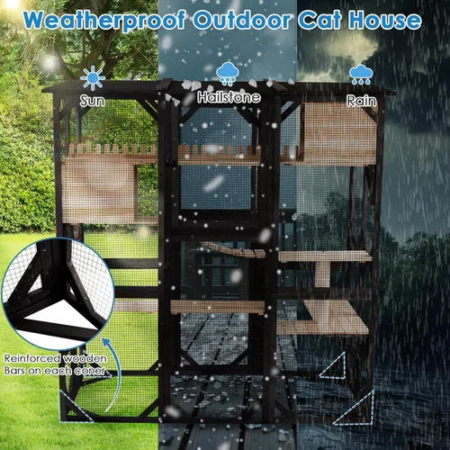 Miniatura 6 de FunXplore 180,6 cm de largo Catio para gatos al aire libre para gatos grandes con acceso a ventanas, jaula para gatos de entrada para múltiples