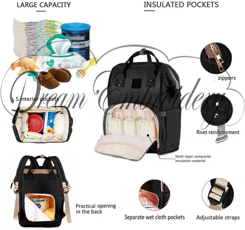 Miniatura 5 de Bolso de pañales grande personalizado Mochila de monograma de bolsa de pañales personalizada
