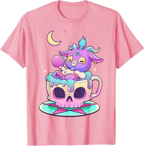 Miniatura 105 de Kawaii Pastel Goth Cute espeluznante Pentáculo Baphomet - Camiseta de cabra, Negro