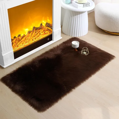 Miniatura 16 de Alfombra de piel sintética de 2 x 6 pies, color beige, lavable a máquina, súper suave, esponjosa, alfombra de piel de oveja mullida para dormitorio