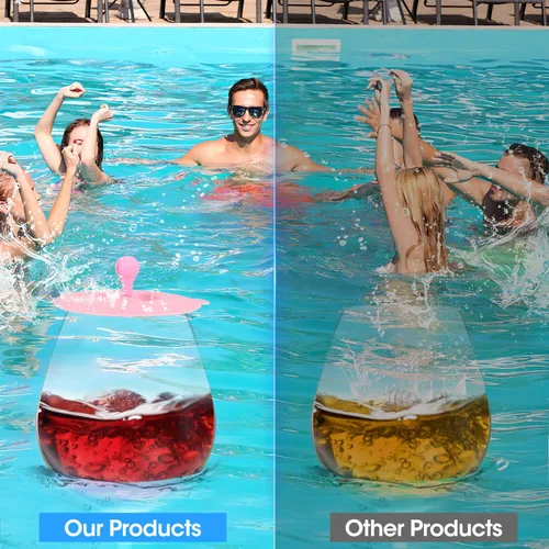 Miniatura 5 de Copas de vino flotantes para piscina con tapas de taza, juego de 2, copas de vino inastillables junto a la piscina, taza flotante, tina de piscina