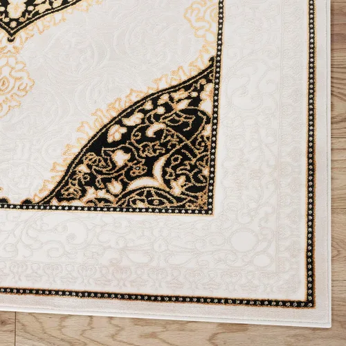 Miniatura 5 de Antep Rugs Babil Gold - Alfombra tradicional para interiores, de 8 x 10 pulgadas, con borde oriental con textura alta, baja, beige y negro, 7 pies