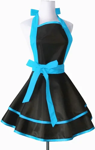 Miniatura 3 de Hyzrz lindos delantales de algodón hechos a mano estilo retro en negro para mujeres y niñas, delantal de cocina para pasteles, delantal de cocina