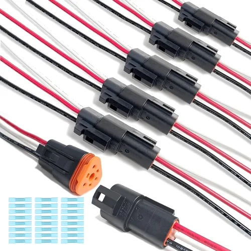 Miniatura 16 de Kit de 6 conectores Deutsch DT de 2 pines negro macho hembra arnés de cableado Deutsch Pigtail de 2 vías impermeable conector eléctrico automotriz