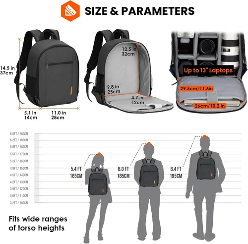 Miniatura 8 de TARION Mochila para cámara pequeña – Estuche profesional para fotografía DSLR con compartimento para laptop de 13 pulgadas y cubierta impermeable
