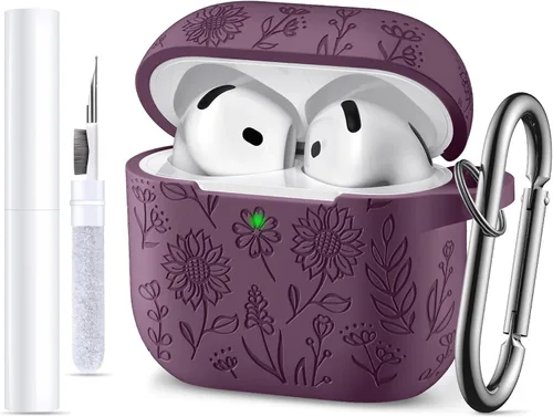 Miniatura 21 de para estuche de Airpods 4, DaQin - Estuche grabado con flores compatible con estuches de Airpods de Apple de 4ª generación para mujeres, estuches