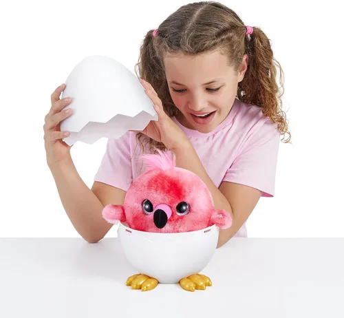 Miniatura 3 de Pets Alive Chirpy Birds (flamenco) de ZURU, mascota electrónica que habla, huevo sorpresa gigante, calcomanías, peine, arcilla esponjosa, peluche