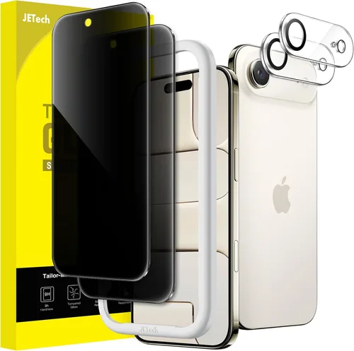 Miniatura 25 de JETech - Protector de pantalla de privacidad para iPhone 17 Pro de 6,3 pulgadas con protector de lente de cámara, película de vidrio templado