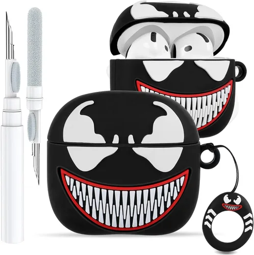 Miniatura 11 de Toyuma Funda para AirPods 4, diseño de dibujos animados kawaii, divertida funda de silicona suave 3D con llavero y kit de limpieza para mujeres