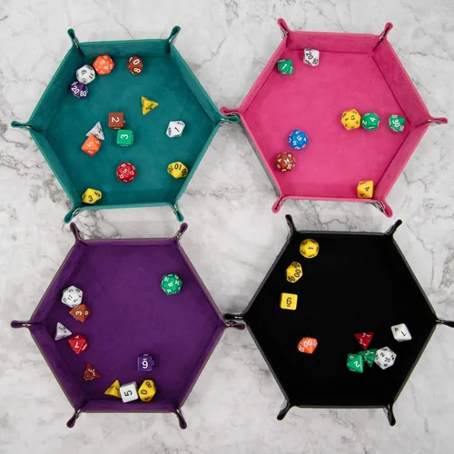 Miniatura 6 de SIQUK 4 bandejas de dados hexagonales para dados plegables, de piel sintética, para juegos de dados como RPG, DND y otros juegos de mesa