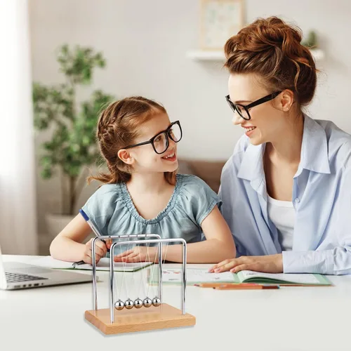 Miniatura 2 de Newtons Cuna de Equilibrio, Fascinante Accesorio de Física con 5 Perlas para el Hogar y la Oficina