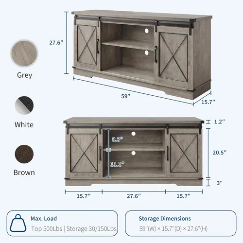 Miniatura 2 de GarveeHome Soporte de TV de granja para TV de hasta 65 pulgadas y centro de entretenimiento con puertas corredizas de granero y estante ajustable