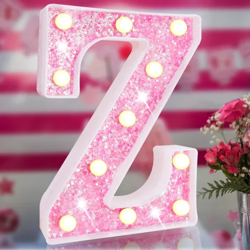 Miniatura 18 de Letras rosas iluminadas, letras del alfabeto con purpurina, letras LED de marquesina, que funcionan con pilas, para iluminar por la noche