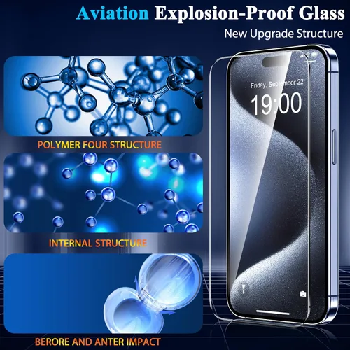 Miniatura 2 de YMHML Paquete de 3 protectores de pantalla de vidrio templado para iPhone 16/iPhone 15 Pro/iPhone 15, película transparente HD de grado militar