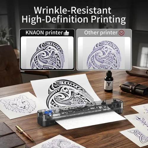 Miniatura 3 de KNAON Impresora profesional de plantillas de tatuajes, máquina de transferencia térmica inalámbrica Bluetooth para tatuajes, incluye 10 piezas