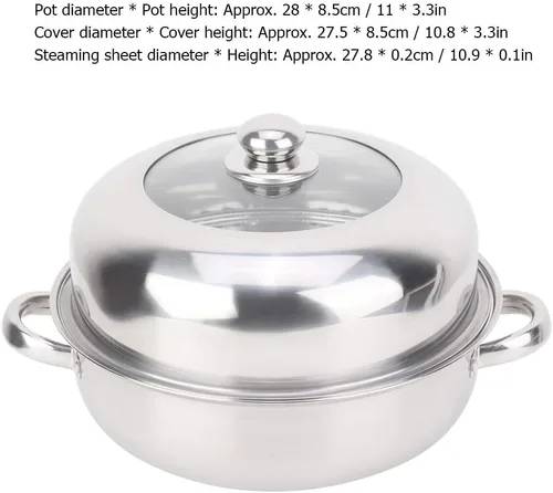 Miniatura 2 de Bollos de vapor Horno 28CM Acero inoxidable sola capa Stockpot Hotpot Vaporizador de alimentos Olla Utensilios de cocina Cocina doméstica
