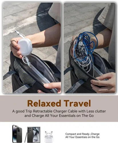 Miniatura 7 de Minlu Cable de carga retráctil de 65 W, cable de carga múltiple 5 en 1 para viajes, cable de carga USB tipo C, cable de carga rápida con USB A/C a