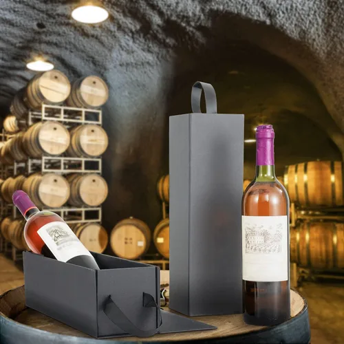 Miniatura 3 de RYDDOY Caja de regalo de vino, 12.8 x 3.7 x 3.7 pulgadas, cajas de botellas de vino negro con asa para licor y champán, cierre magnético, caja