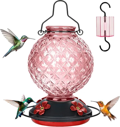 Miniatura 9 de 25 OZ Glass Hummingbird Feeder for Outdoors, Leak Proof Hummingbird Feeder with Ant Moat, 4 Bee Resistant Feeding Ports, Easy Clean Wide Mouth