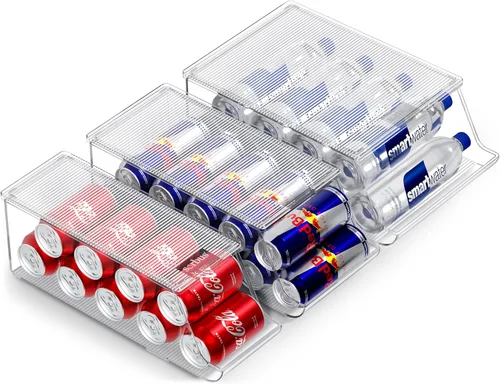 Sorbus Organizador de latas para refrigerador y despensa, dispensador de 3 tamaños para latas estándar y delgadas y botellas de agua