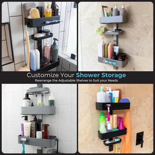 Miniatura 5 de ShowerSMART Organizador de ducha higiénico resistente a la corrosión, organizador de baño colgante con estantes ajustables, bandejas fáciles