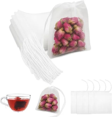100 bolsas de té vacías desechables, bolsas de té sueltas para té de hojas sueltas, bolsas de té de malla reutilizables con cordón para café,