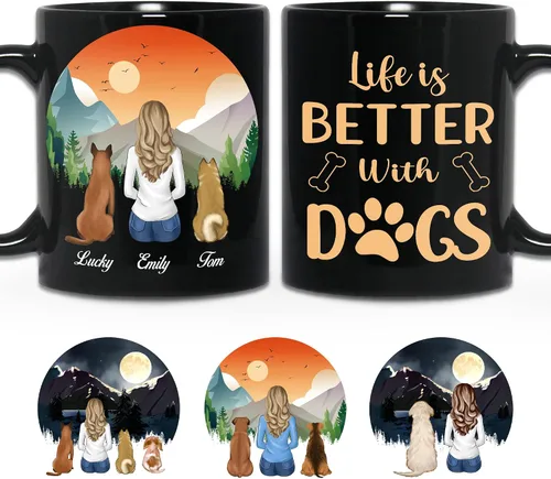 Miniatura 17 de WHIDOBE Taza personalizada de perro (niña – perro) personalizada de 11 onzas, 15 onzas con avatares, nombres, razas – Taza «Dog Mom» para mujeres