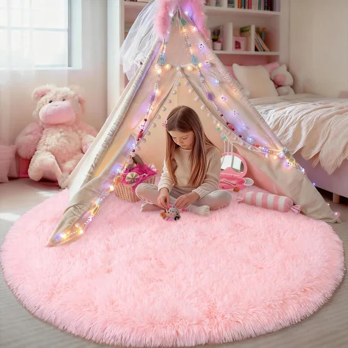 Miniatura 45 de Alfombra pequeña rosa para dormitorio, alfombras de área esponjosas peludas de 2x3 pies para habitación de niñas y niños, alfombra suave