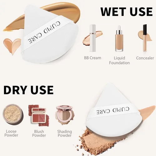Miniatura 3 de 6 Piezas Borlas de Polvo Triangulares con 2 Estuches de Viaje, Borlas de Polvo Fijador para Polvo Facial y Base de Maquillaje, Borla de Maquillaje