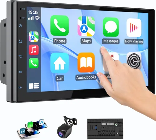 Haudio Pantalla inalámbrica CarPlay doble DIN para automóvil, pantalla táctil HD de 7 pulgadas con Apple CarPlay, Android Auto, cámara de respaldo,