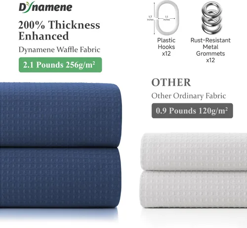 Miniatura 4 de Dynamene Cortinas de ducha de tela gruesa para baño, tejido de gofre, resistente, 256 GSM, juego de cortinas de baño de tela de poliéster ponderada