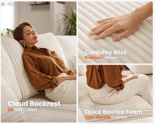 Miniatura 7 de Sofá modular de gran tamaño, sofá seccional de pana Cloud extra profundo con diván otomano chaise, sofá cama de chenilla esponjosa de 8 plazas