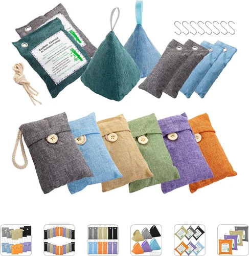 Miniatura 11 de Bolsas de carbón de bambú absorbentes de olores, paquete de 4×500g (17.64 oz cada una) bolsas purificadoras de aire de carbón de bambú, para 4