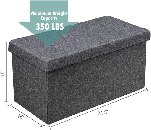 Miniatura 3 de Banco otomano plegable de almacenamiento, reposapiés de tela con contenedores de almacenamiento extraíbles y asiento acolchado, caja organizadora