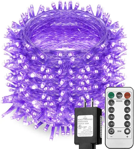 Solhice Cadena de luces de 80 pies en negro para fiesta luminosa, 300 luces LED en negro, luces de hadas de Navidad con control remoto, enchufables