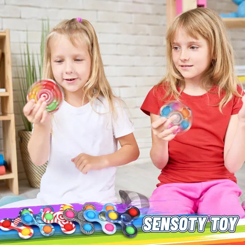 Miniatura 5 de Paquete de 12 juguetes giratorios para rellenar calcetines de Navidad, para niños y niñas, juguetes giratorios sensoriales para apretar burbujas