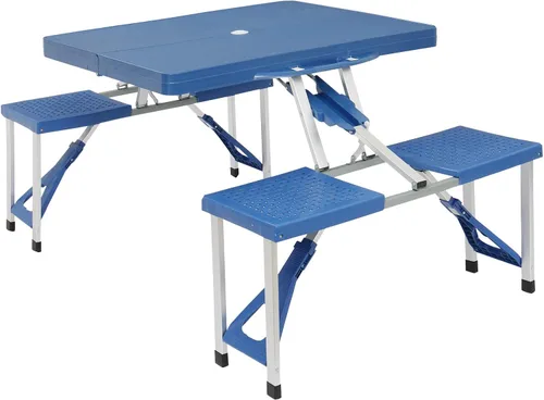 Juego de mesa de picnic plegable portátil, mesa de camping con 4 asientos y agujero para sombrilla para exteriores, fiesta, playa y patio trasero,