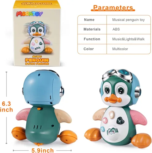 Miniatura 7 de MOONTOY Juguetes musicales de pingüino gateador para bebés de 0-3-6 6-12 meses, juguetes luminosos para tiempo boca abajo, juguetes de baile