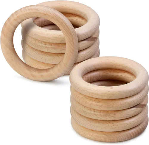 Miniatura 18 de FoDau770 5 anillos de madera de haya natural, anillos de madera maciza sin terminar, círculos de madera resistente, círculos de macramé
