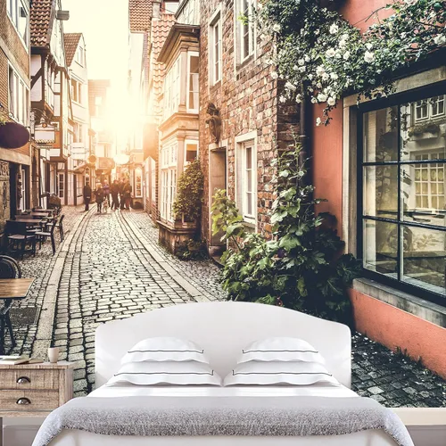 wall26 - Ciudad Vieja de Europa al atardecer con efecto de filtro retro vintage - Mural de pared extraíble | Papel pintado autoadhesivo grande -
