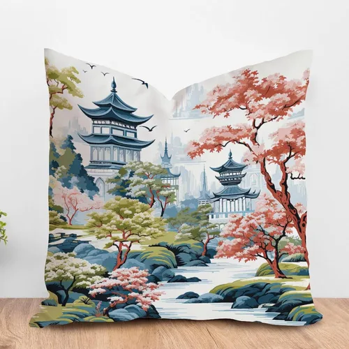 Miniatura 45 de ArogGeld Funda de almohada blanca con flores chinoiserie, funda de almohada para sofá, diseño floral verde y blanco, funda de almohada de lino A-12