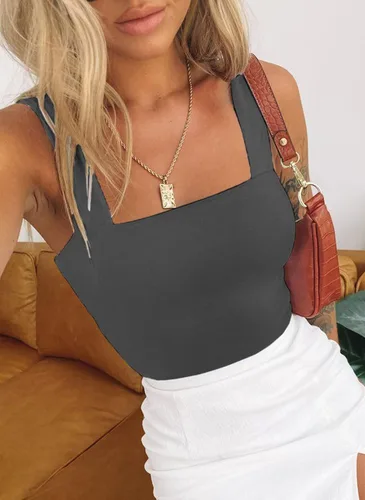 Miniatura 5 de Wsirmet Blusa corta sin mangas para mujer, sin mangas, cuello cuadrado, delgada, básica, lisa, corta