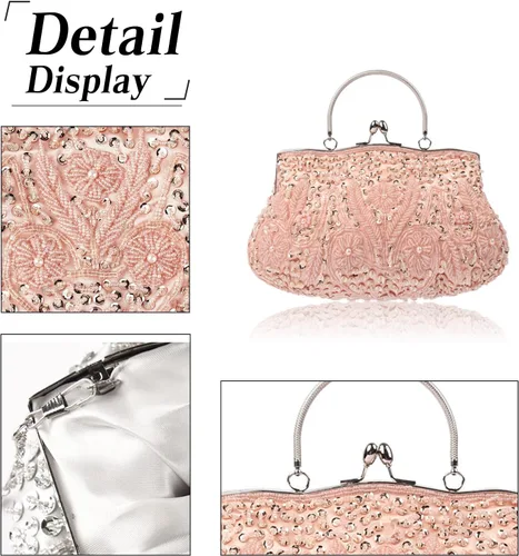 Miniatura 5 de Bolso de mano de noche para mujer, estilo vintage, con cuentas, con lentejuelas, bolso de boda