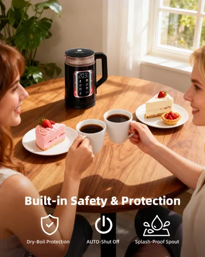 Miniatura 8 de Tetera Eléctrica Auriswell con Control de Temperatura, Hervidor de Agua Inteligente de Vidrio para Té, Café y Hervir, Apagado Automático, Mantener