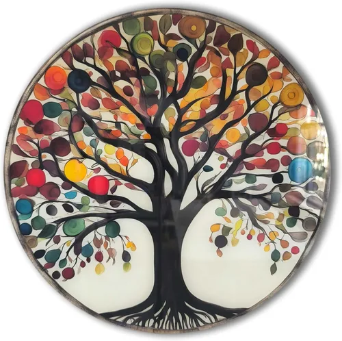 Miniatura 11 de Árbol de la vida, arte de pared de vidrio templado, pintura abstracta para pared, decoración del hogar, regalo de inauguración de la casa, colgantes