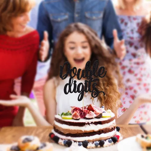 Miniatura 5 de Gyufise 1 paquete de decoración de pastel de 10 dígitos con purpurina negra para cumpleaños de 10 años para niños y niñas, suministros de decoración